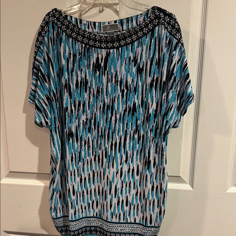 Patterned Blue and Black Women's Top